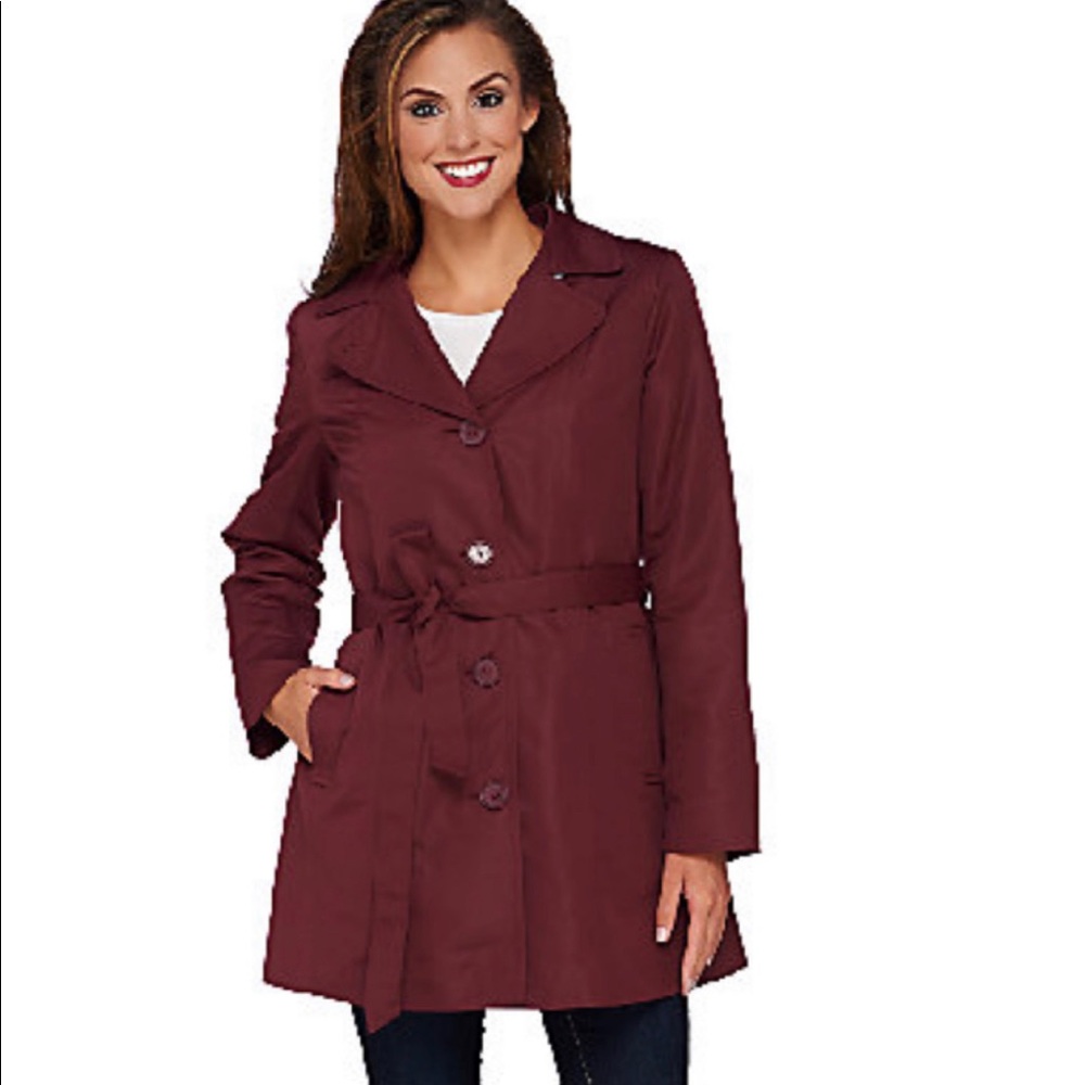 Dennis Basso Coat w/Removable Faux Fur Collar & Liner COLOR: PORT (Burgundy)